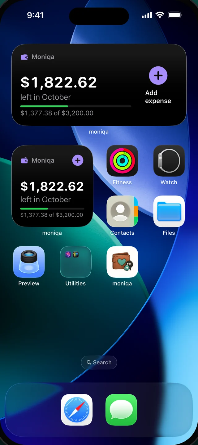 Moniqa widgets on the iPhone Home Screen